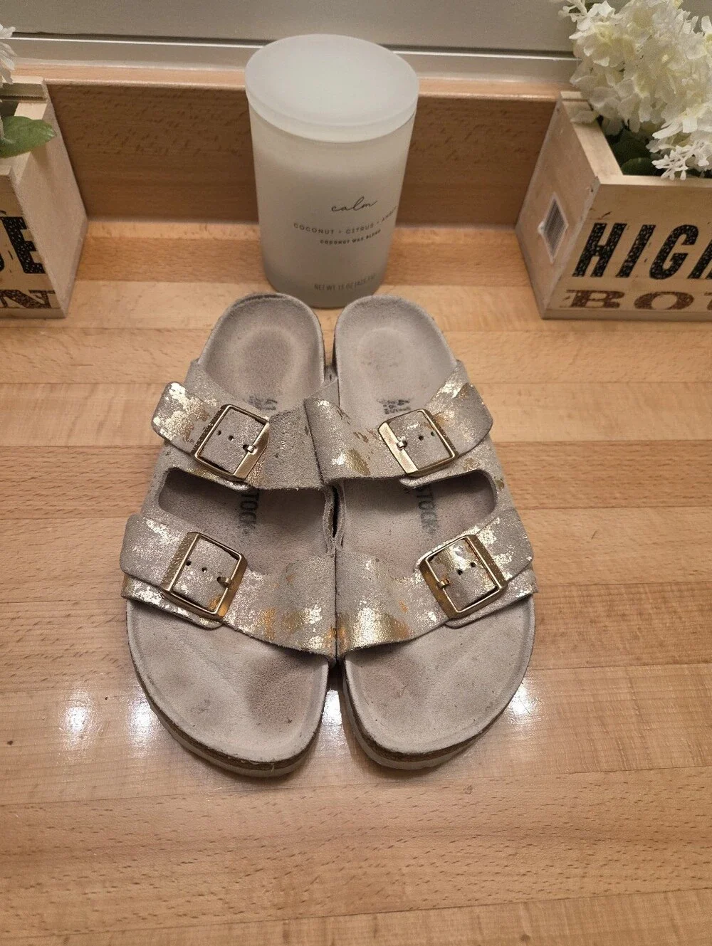 Birkenstock Arizona Sandals Vintage Metallic Rose Copper/Gold Suede Womens EU 41